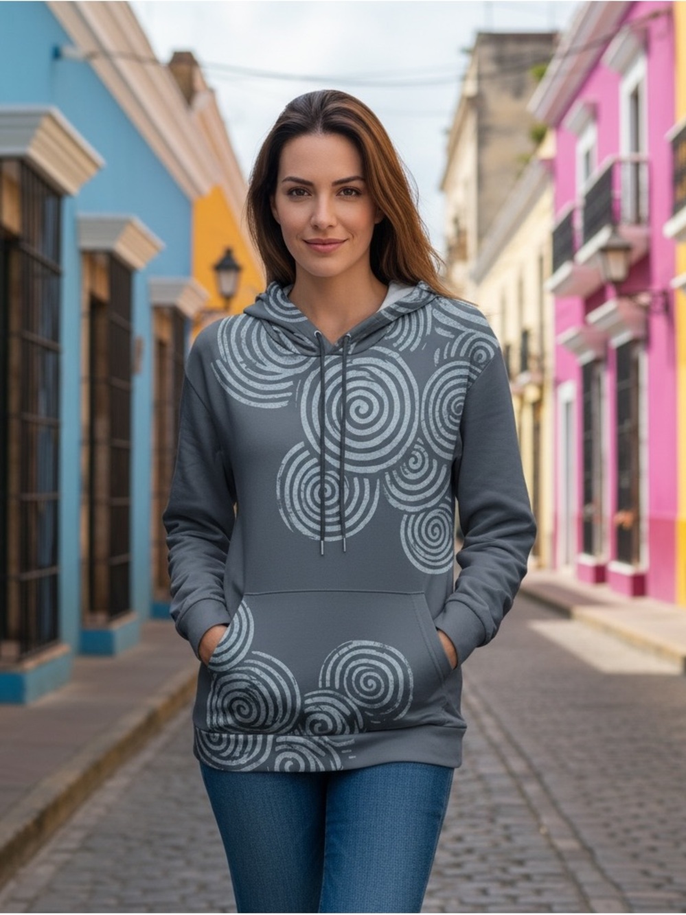 Celtic Rune Geometric Swirl Design Hooded Jacket 1X